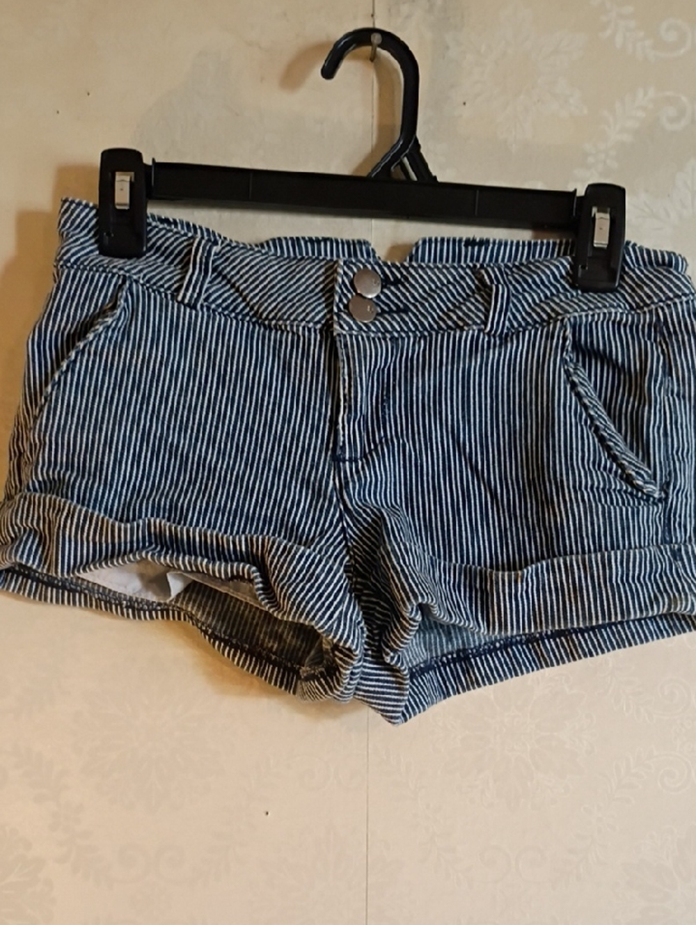2.1 Denim Navy and White Striped Jean Shorts. Size 26. Super Short.